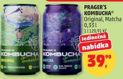 PRAGER'S KOMBUCHA Original, Matcha, 0,33 l