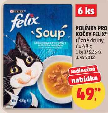 FELIX POLÉVKY PRO KOČKY různé druhy, 6x 48 g 