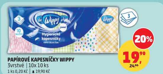 PAPÍROVÉ KAPESNÍČKY WIPPY 3vrstvé, 10x 10 ks Penny Market