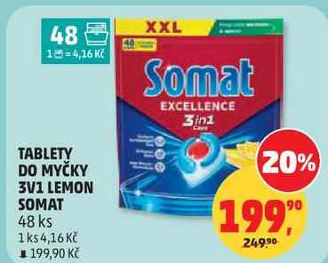 TABLETY DO MYČKY 3V1 LEMON SOMAT, 48 ks Penny Market