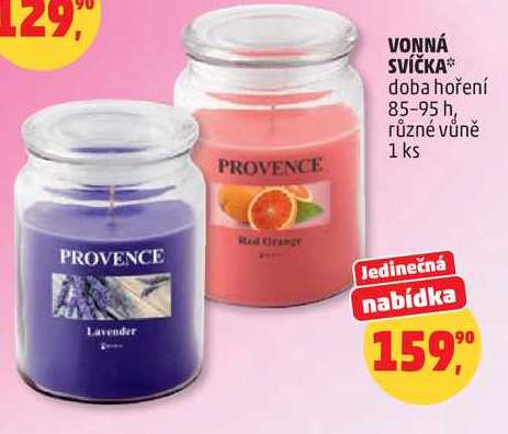 VONNÁ SVÍČKA doba hoření 85-95 h, různé vůně, 1 ks Penny Market
