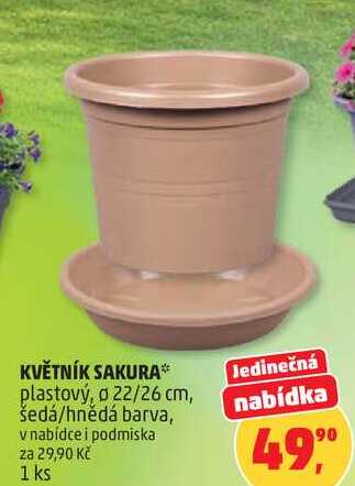 KVĚTNÍK SAKURA plastový, o 22/26 cm, šedá/hnědá barva, 1 ks