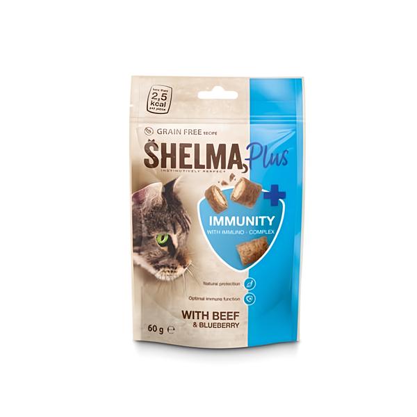 Shelma Snack GF kočka Immunity,polštářky,maso,borůvk