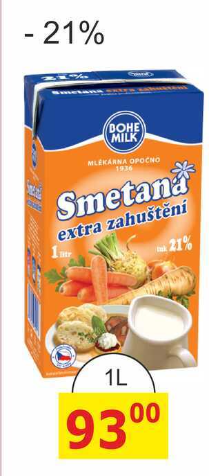 BOHE MILK Smetana extra zahuštěná 21% 1l