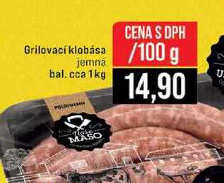 Grilovací klobása jemná bal.cca 1kg 100g