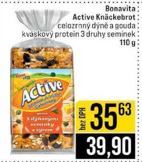 Bonavita Active Knäckebrot celozrnný dýně a gouda kváskový protein 3 druhy seminek Active Calorrany 110 g 