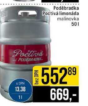 Poděbradka Poctivá limonáda malinovka 50l