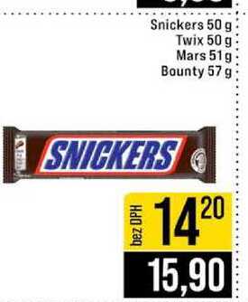 Snickers 50 g Twix 50 g Mars 51g Bounty 57 g 