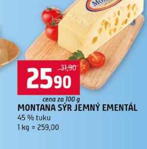 MONTANA SÝR JEMNÝ EMENTÁL 45% tuku 100g