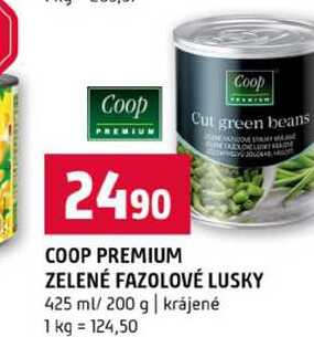 COOP PREMIUM ZELENÉ FAZOLOVÉ LUSKY 425 ml/ 200 g krájené 