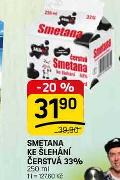 SMETANA KE ŠLEHÁNÍ ČERSTVÁ 33% 250 ml
