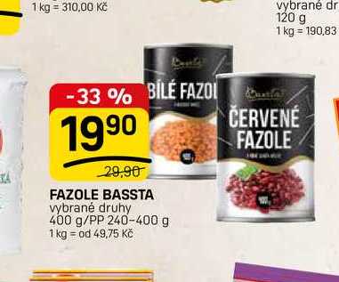 FAZOLE BASSTA vybrané druhy 400 g/PP 240-400 g