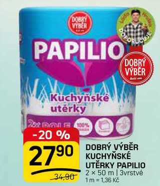 KUCHYŇSKÉ UTĚRKY PAPILIO 2 x 50 m | 3vrstvé FLOP TOP