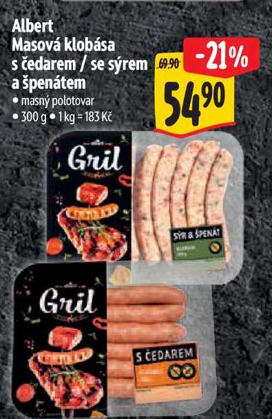 Albert Masová klobása s čedarem / se sýrem a špenátem 300 g