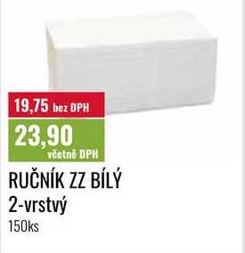 RUČNÍK ZZ BÍLÝ 2-vrstvý 150ks 
