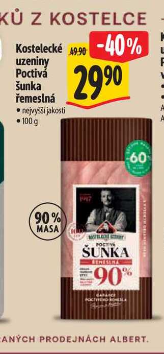  Kostelecké uzeniny Poctivá šunka řemeslná 100 g