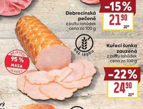 Kuřecí šunka zauzená z pultu lahůdek cena za 100 g
