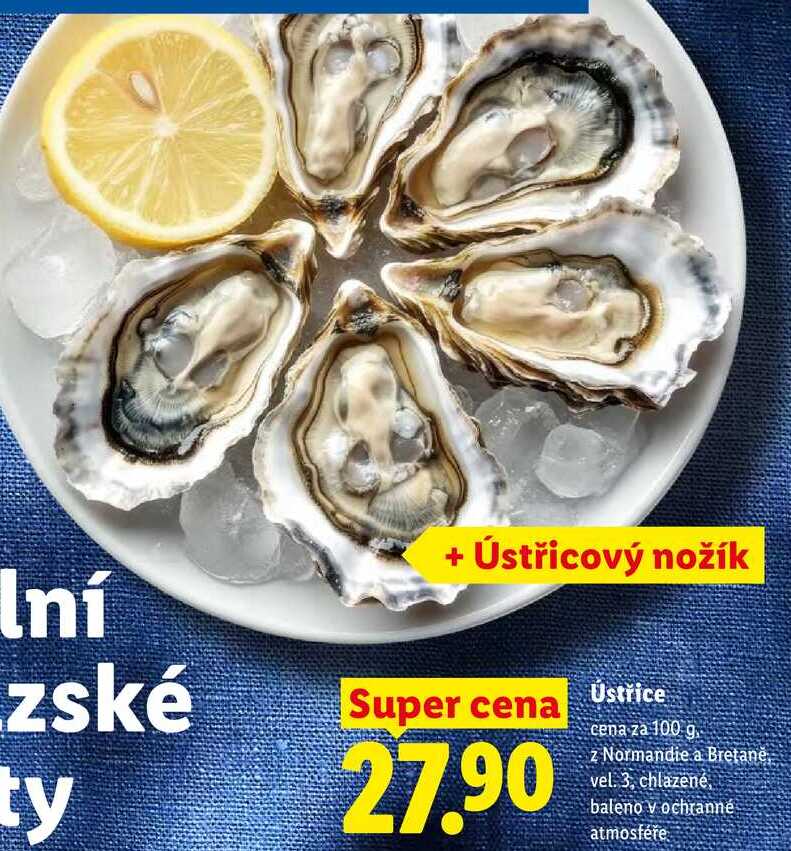 Ústřice, cena za 100 g 