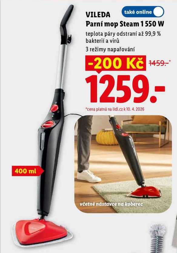 VILEDA Parní mop Steam 1550 W