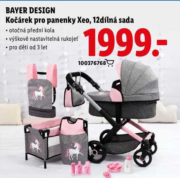 BAYER DESIGN Kočárek pro panenky Xeo, 12dílná sada 
