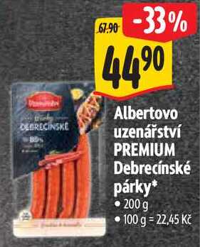 Albertovo uzenářství PREMIUM Debrecínské párky*, 200 g  