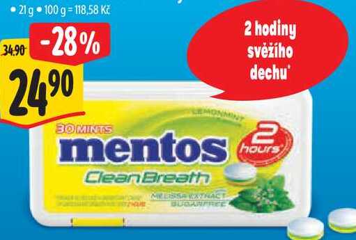 Mentos Clean Breath bonbony, 21 g