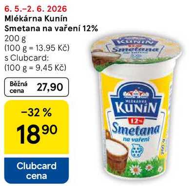 Mlékárna Kunín Smetana na vaření 12%, 200 g 