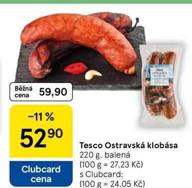 Tesco Ostravská klobása, 220 g, balená  