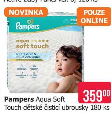 Pampers Aqua Soft Touch dětské čisticí ubrousky 180 ks Teta drogerie