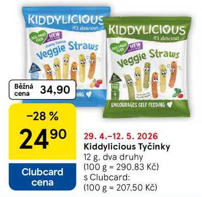Kiddylicious Tyčinky, 12 g Tesco