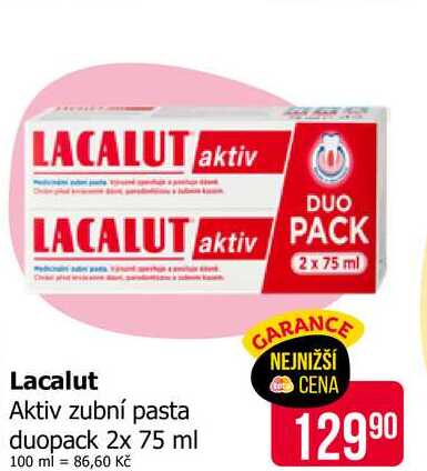 Lacalut Aktiv zubní pasta duopack 2x 75 ml Teta drogerie