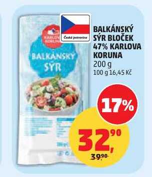 BALKÁNSKÝ SÝR BLOČEK 47% KARLOVA KORUNA, 200 g 