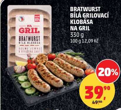 BRATWURST BÍLÁ GRILOVACÍ KLOBÁSA NA GRIL, 330 g 
