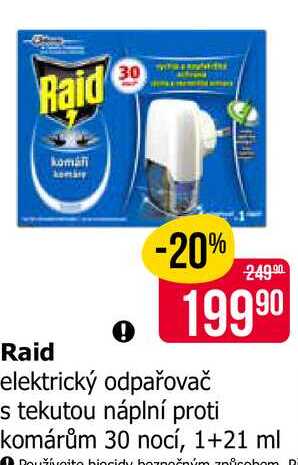 Raid elektrický odpařovač s tekutou náplní proti komárům 30 nocí, 1+21 ml Teta drogerie