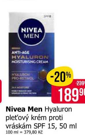 Nivea Men Hyaluron pleťový krém proti vráskám SPF 15, 50 ml 