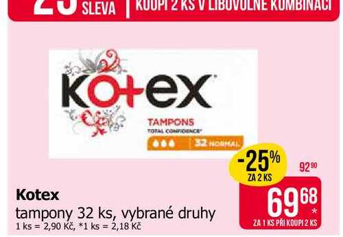 Kotex tampony 32 ks, vybrané druhy Teta drogerie