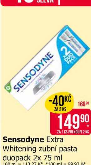 Sensodyne Extra Whitening zubní pasta duopack 2x 75 ml 