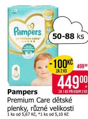 Pampers Premium Care dětské plenky, různé velikosti 50-88ks
