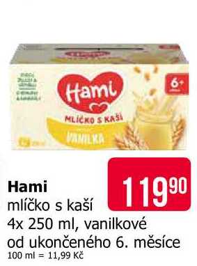 Hami mlíčko s kaší 6+ 4x 250 ml, vanilkové od ukončeného 6. měsíce 