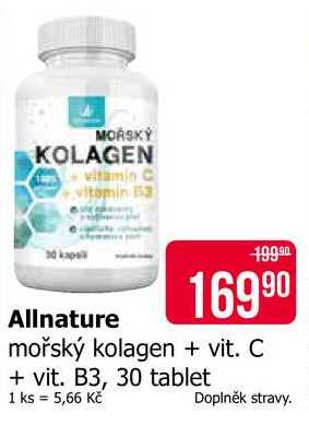 Allnature mořský kolagen + vit. C + vit. B3, 30 tablet Teta drogerie
