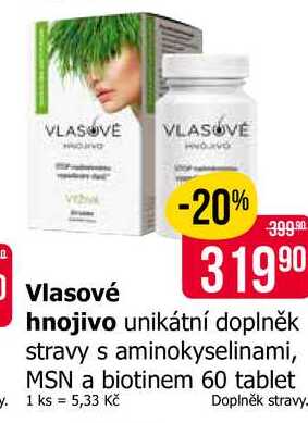 Vlasové hnojivo unikátní doplněk stravy s aminokyselinami, MSN a biotinem 60 tablet 