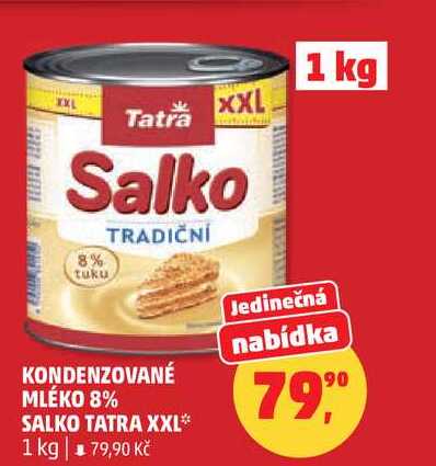 TRADIČNÍ KONDENZOVANÉ MLÉKO 8% SALKO TATRA XXL, 1 kg  