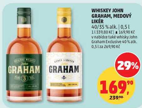 WHISKEY JOHN GRAHAM, MEDOVÝ LIKÉR 40/35% alk., 0,5 l