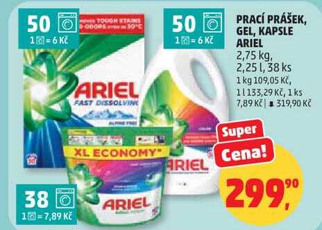 PRACÍ PRÁŠEK, GEL, KAPSLE ARIEL, 2,75 kg, 2,25 l