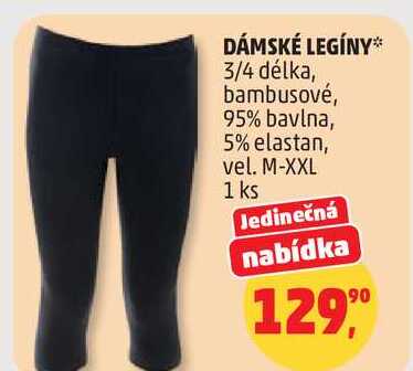 DÁMSKÉ LEGÍNY 3/4 délka, bambusové, 95% bavlna, 5% elastan, vel. M-XXL, 1 ks  