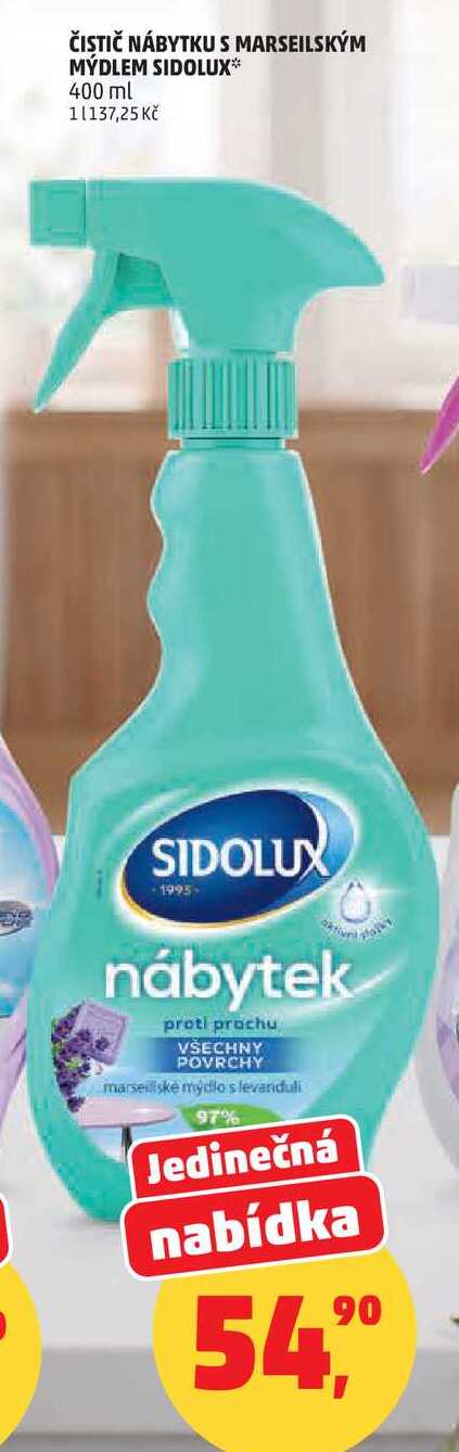 ČISTIČ NÁBYTKU S MARSEILSKÝM MÝDLEM SIDOLUX, 400 ml  