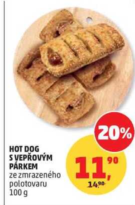 HOT DOG S VEPŘOVÝM PÁRKEM ze zmrazeného polotovaru, 100 g 