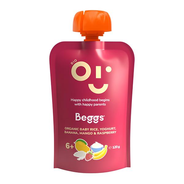 Beggs BIO Dětská rýže s jogurtem, banánem, mangem a malinami Košík.cz