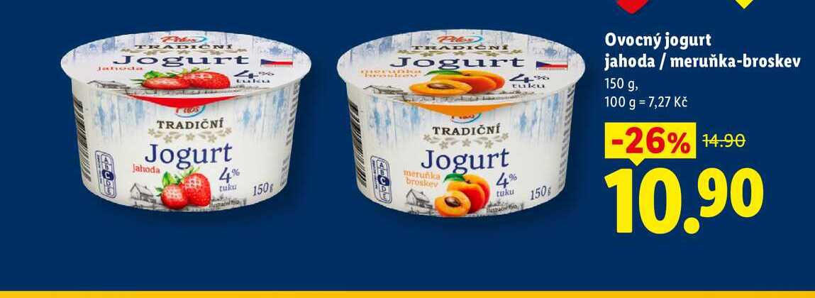 Ovocný jogurt jahoda/meruňka-broskev, 150 g  