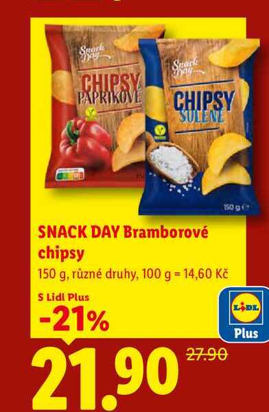 SNACK DAY Bramborové chipsy, 150 g  